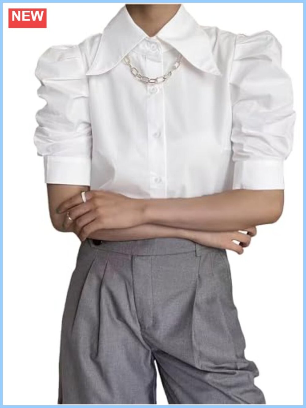 Ruffle Puff Sleeve Pleated Blouse Short Sleeve V-Neck Women's Top